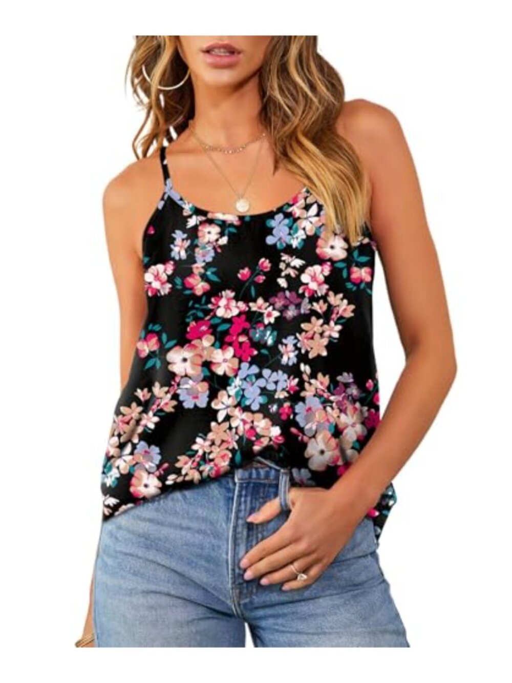 Adjustable Spaghetti Strap Sleeveless Scoop Neck Cami Tank Top